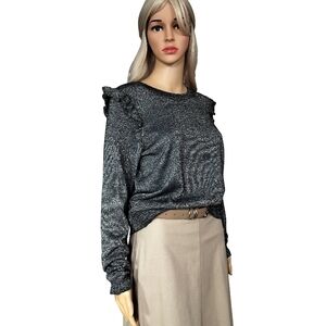 On 34 TH Chic Women's Black Ruffle Shine Sweater Blouse Size M NWT
